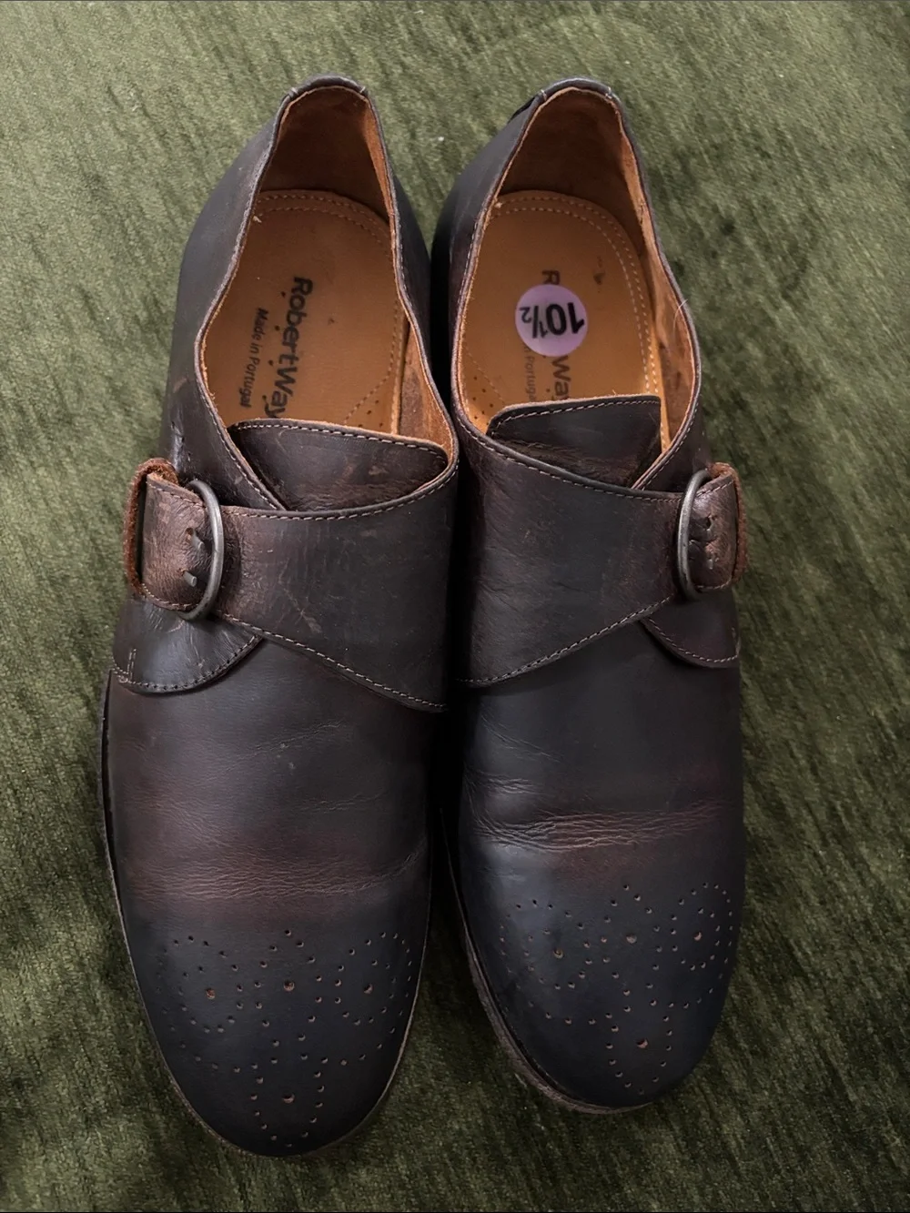 Robert Wayne Dark Brown Leather Single Monk Strap Shoes Size 10.5